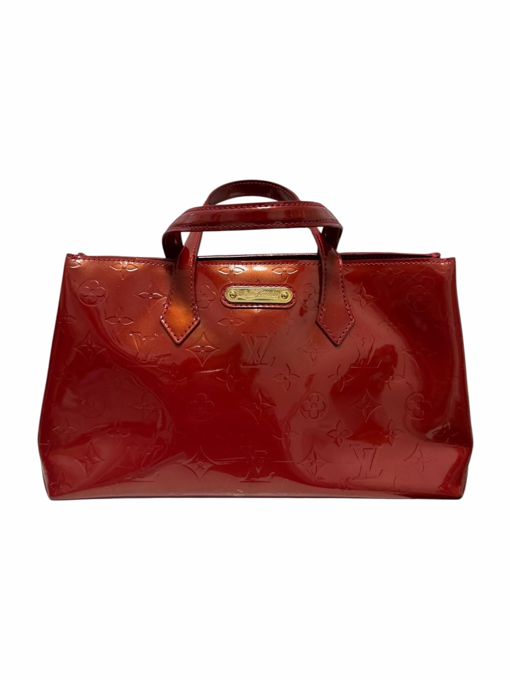 Louis Vuitton Patent Red Logo Leather Satchel Handbag